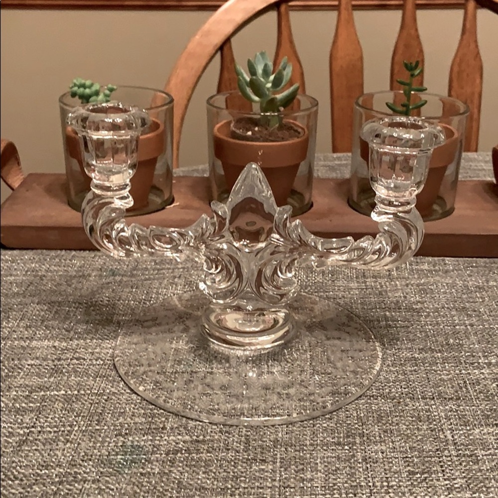 Etched Glass Double Candle Holder